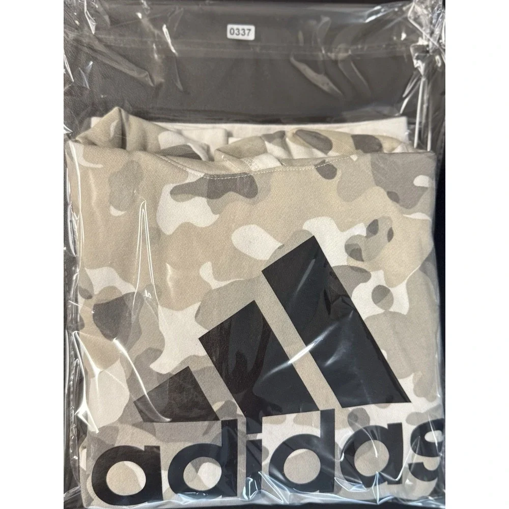 Adidas Camo Hoodie Large Gray White Pullover Fleece Logo Sweatshirt